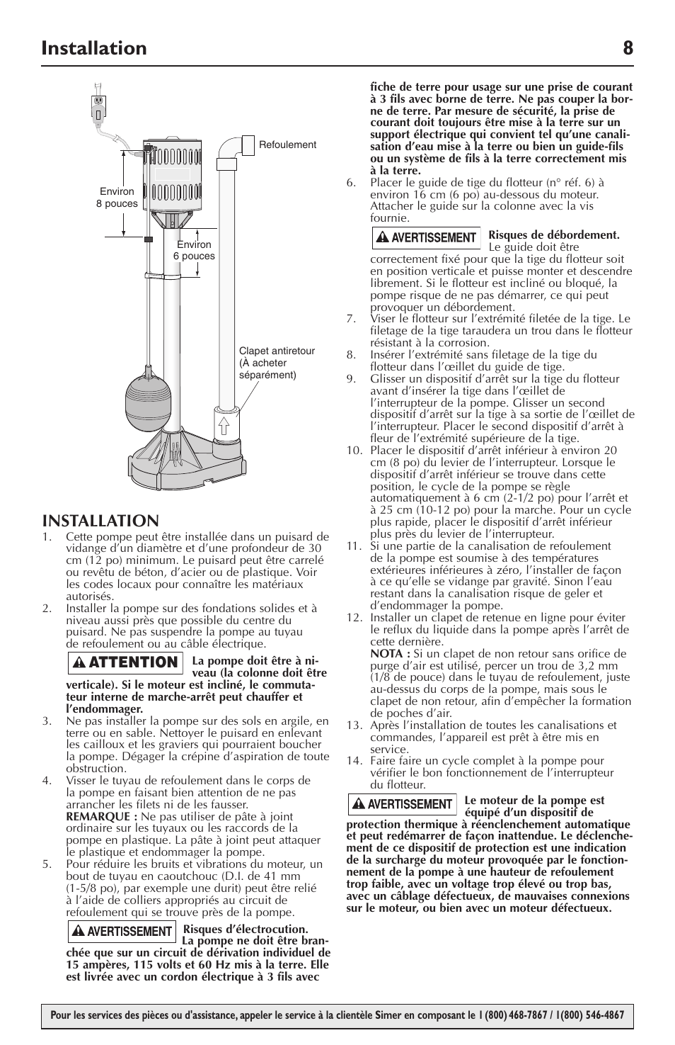 Installation 8, Installation, Attention | Simer Pumps 5023SS User Manual | Page 8 / 16