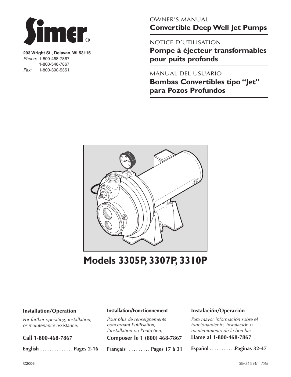 Simer Pumps 3307P User Manual | 47 pages