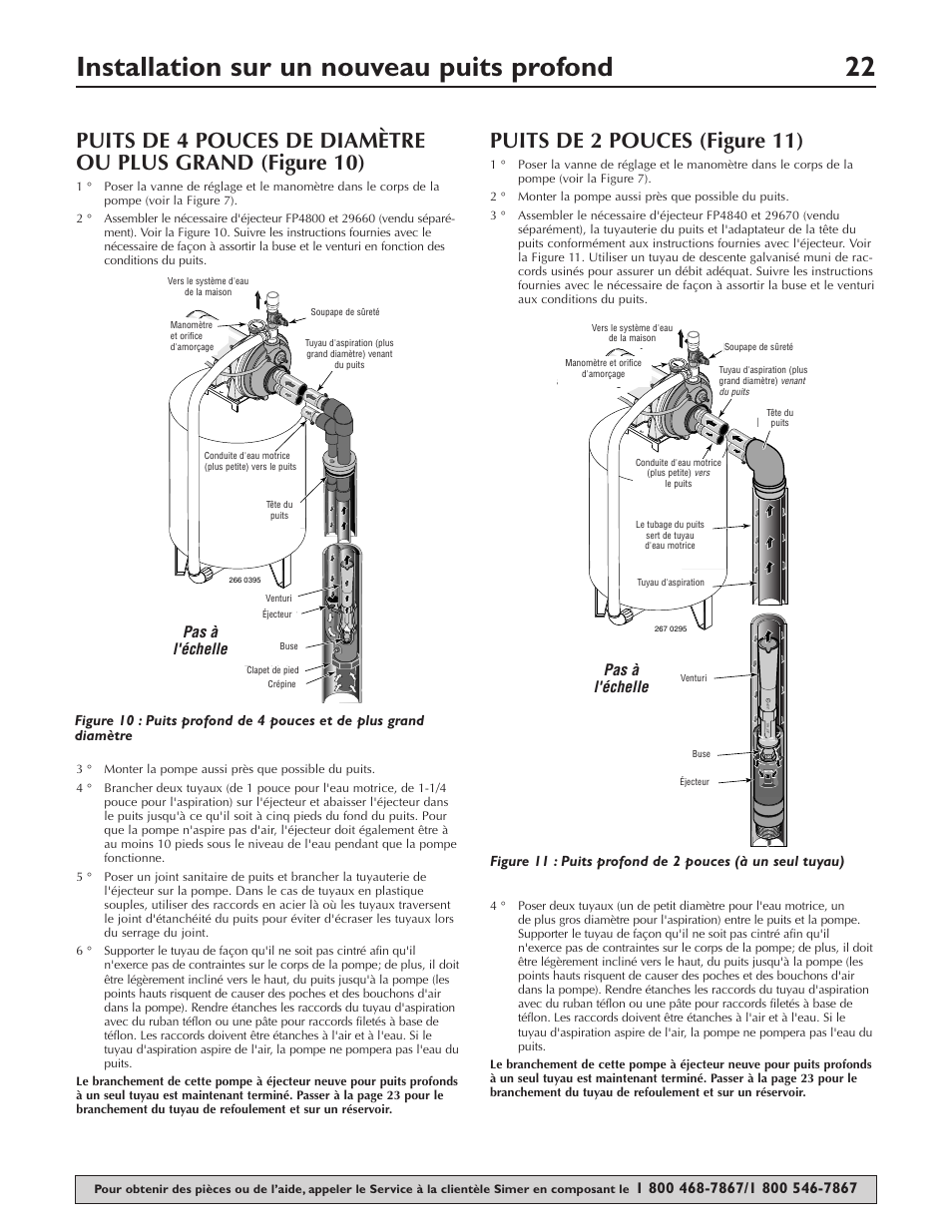 Installation sur un nouveau puits profond 22, Puits de 2 pouces (figure 11), Not to scale | Simer Pumps 3307P User Manual | Page 22 / 47