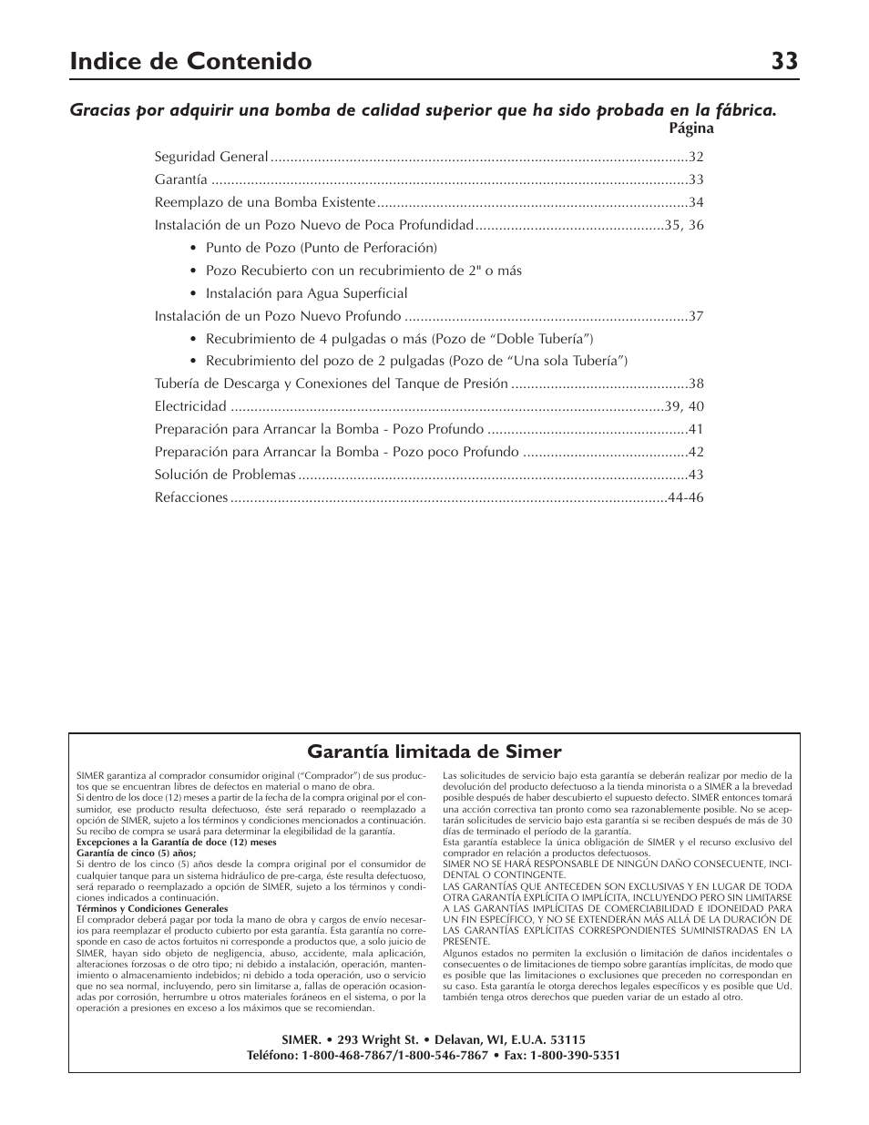 Simer Pumps 3307P User Manual | Page 33 / 47