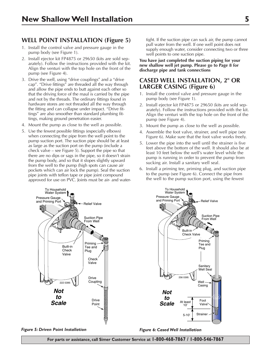 New shallow well installation 5, Well point installation (figure 5), Not to scale | Simer Pumps 3307P User Manual | Page 5 / 47