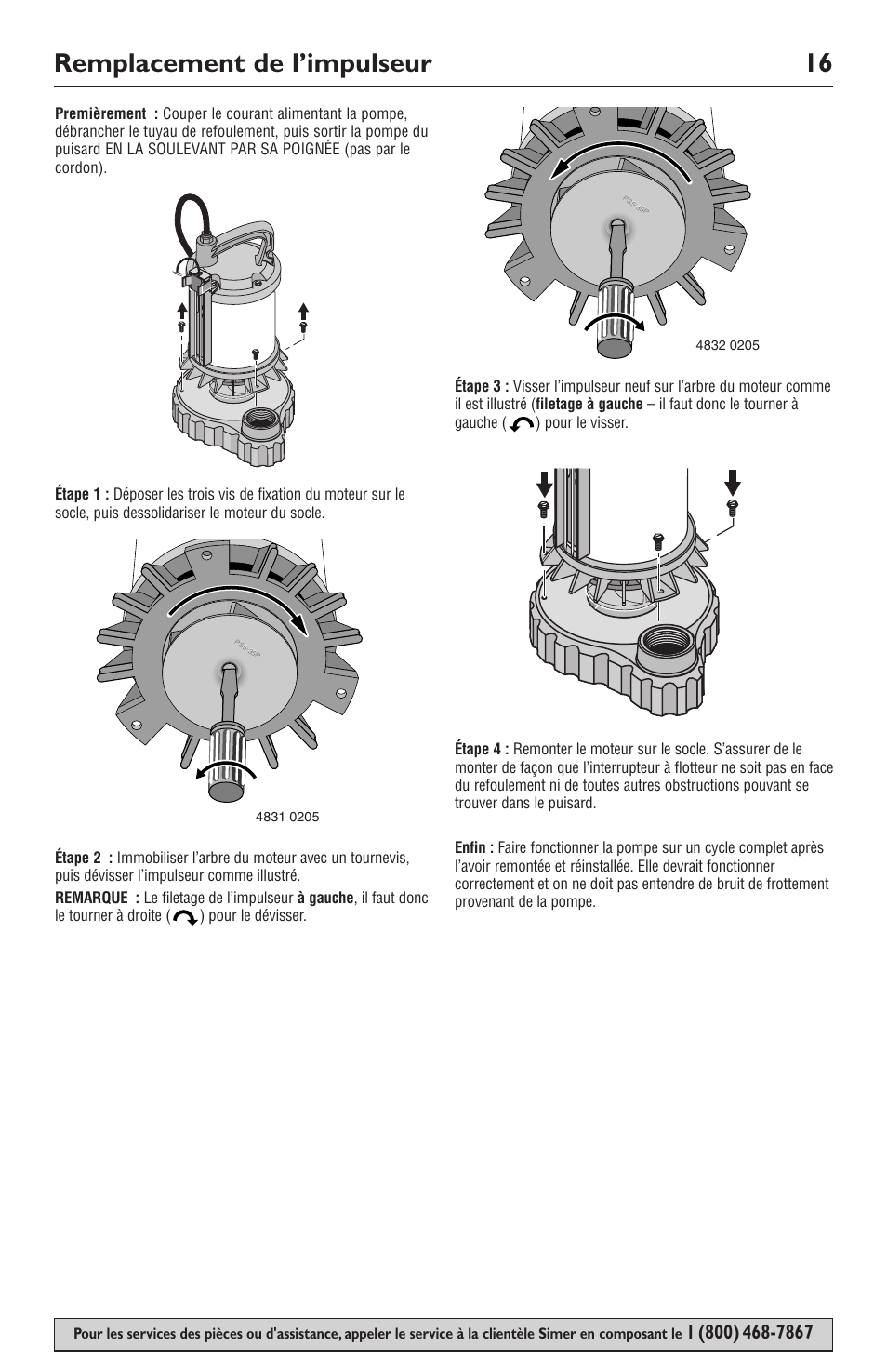 Remplacement de l’impulseur 16 | Simer Pumps 3989 User Manual | Page 16 / 28