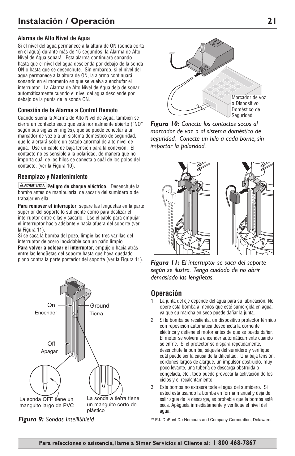 Instalación / operación 21, Operación | Simer Pumps 3989 User Manual | Page 21 / 28
