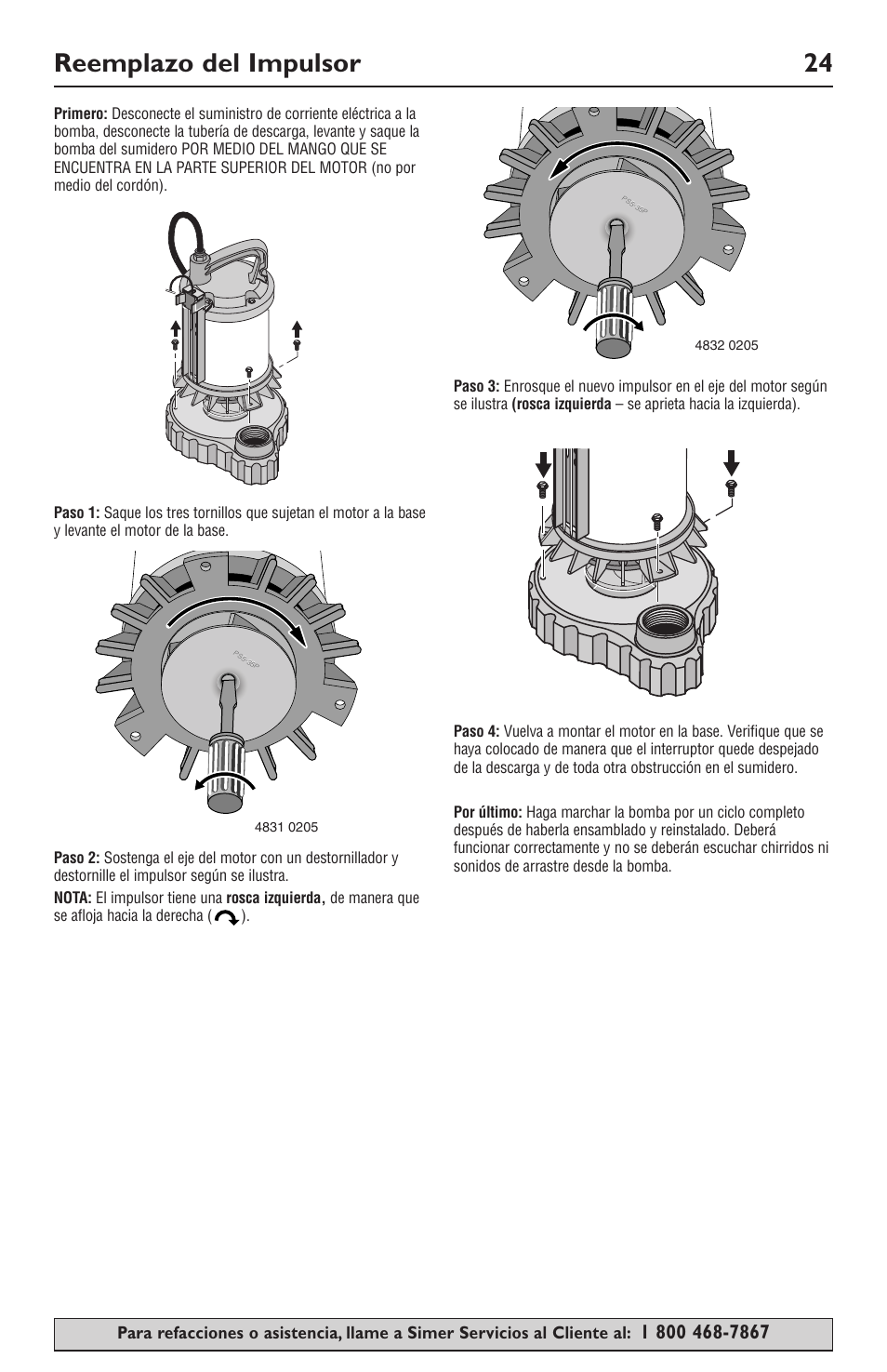 Reemplazo del impulsor 24 | Simer Pumps 3989 User Manual | Page 24 / 28