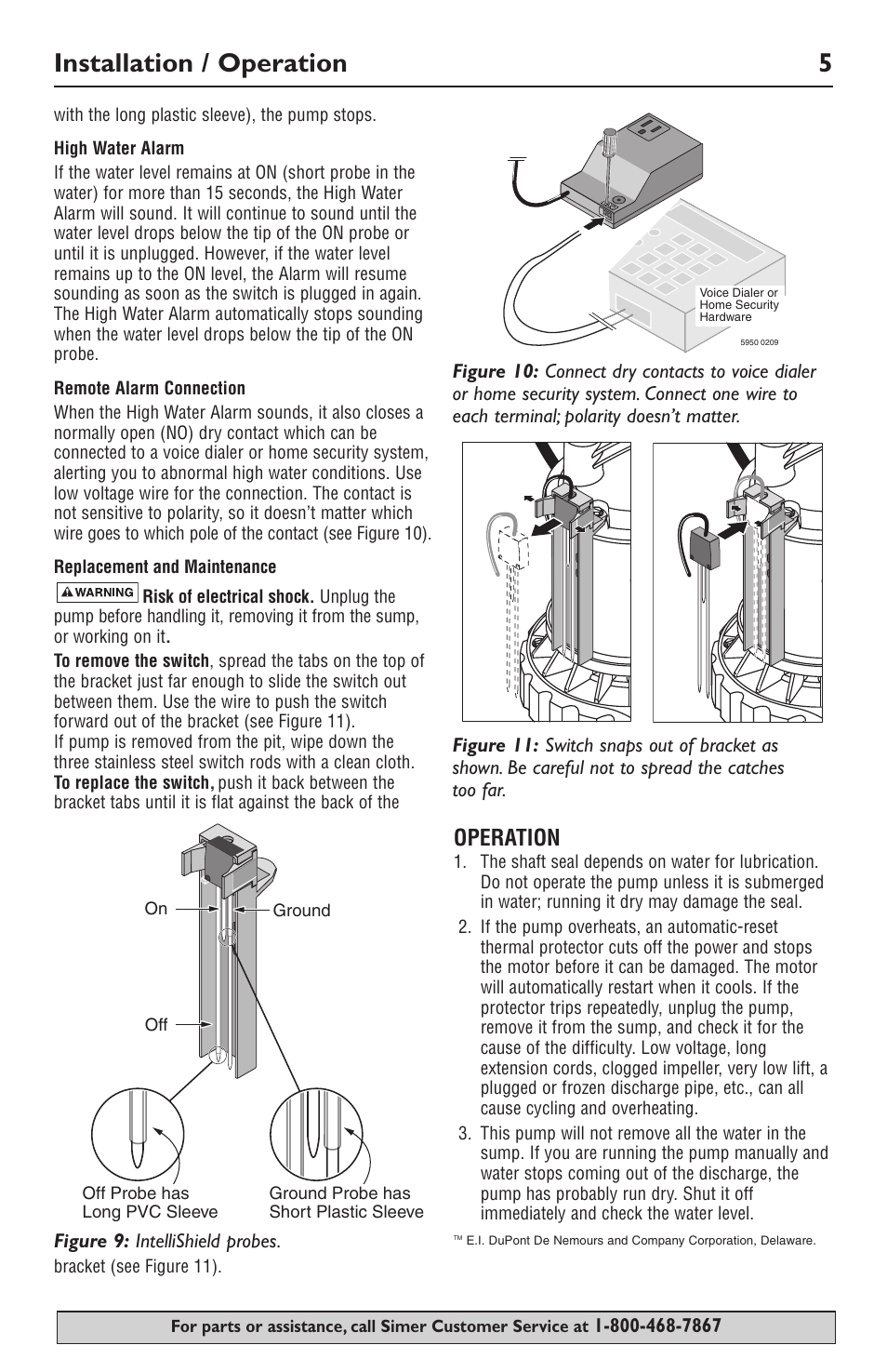 Installation / operation 5, Operation | Simer Pumps 3989 User Manual | Page 5 / 28