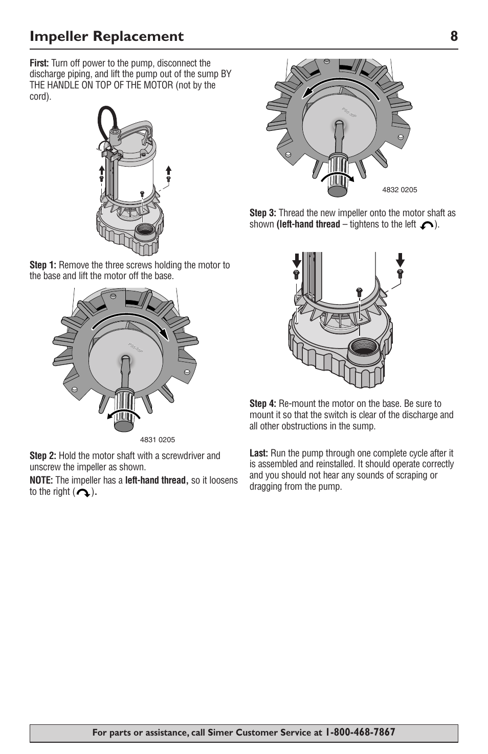 Impeller replacement 8 | Simer Pumps 3989 User Manual | Page 8 / 28