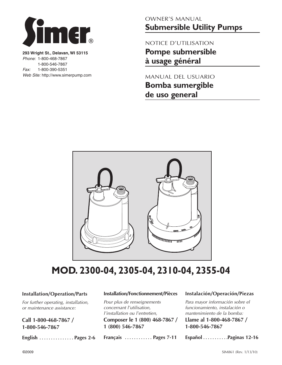 Simer Pumps 2310-04 User Manual | 16 pages