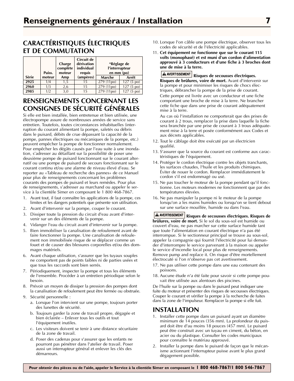 Renseignements généraux / installation 7, Installation | Simer Pumps 2960 User Manual | Page 7 / 16