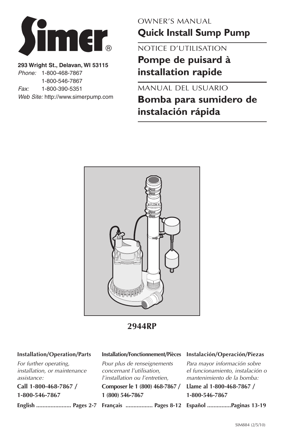 Simer Pumps 2944RP User Manual | 20 pages