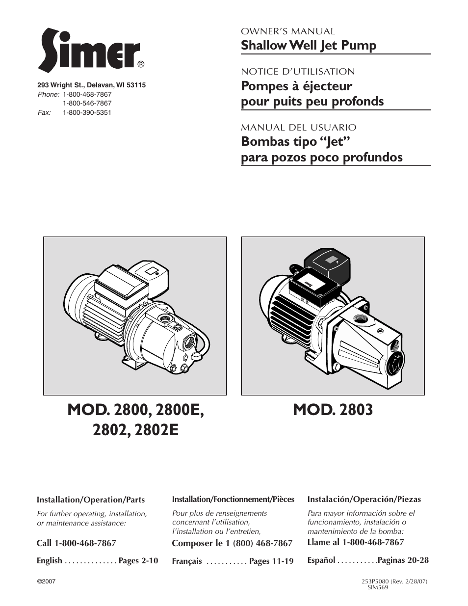 Simer Pumps 2803 User Manual | 28 pages