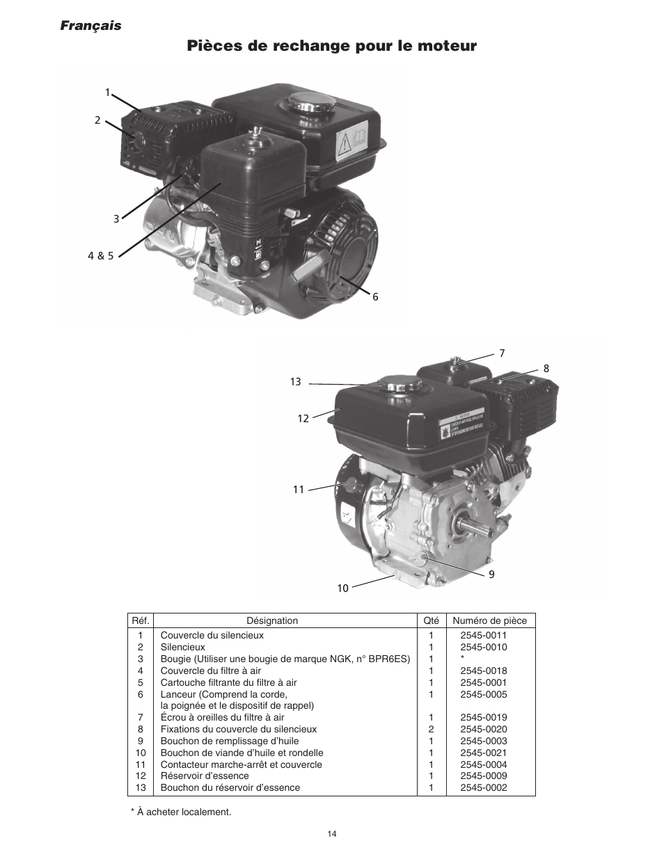 Pièces de rechange pour le moteur, Français | Simer Pumps 4955 User Manual | Page 14 / 24