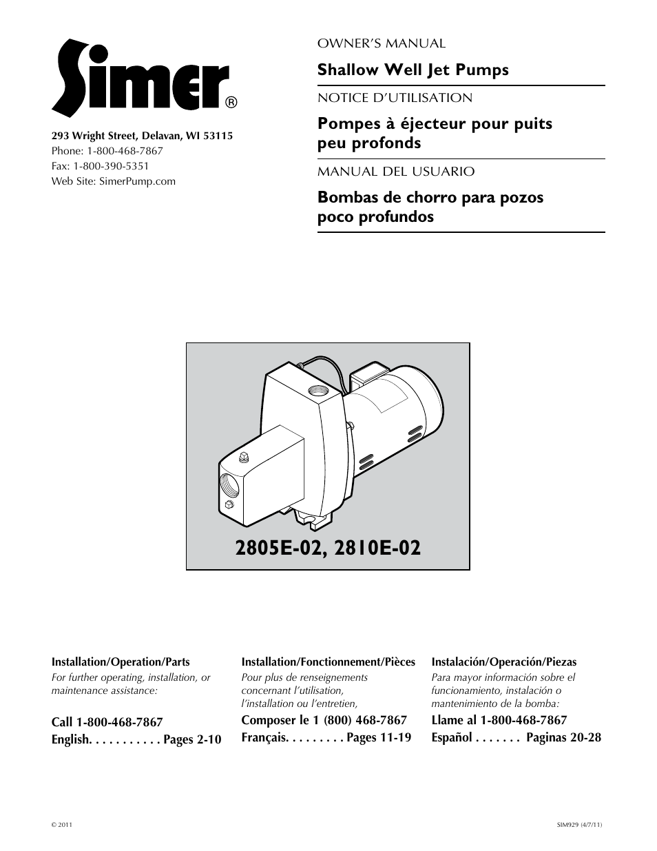 Simer Pumps 2.81E+01 User Manual | 28 pages