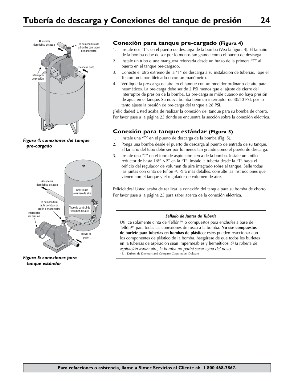 Conexión para tanque pre-cargado, Conexión para tanque estándar | Simer Pumps 2.81E+01 User Manual | Page 24 / 28