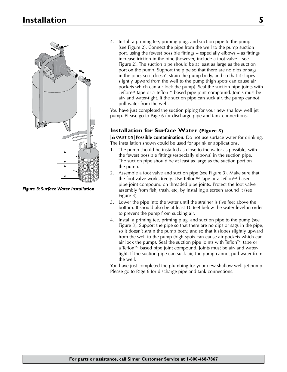 Installation 5, Installation for surface water | Simer Pumps 2.81E+01 User Manual | Page 5 / 28