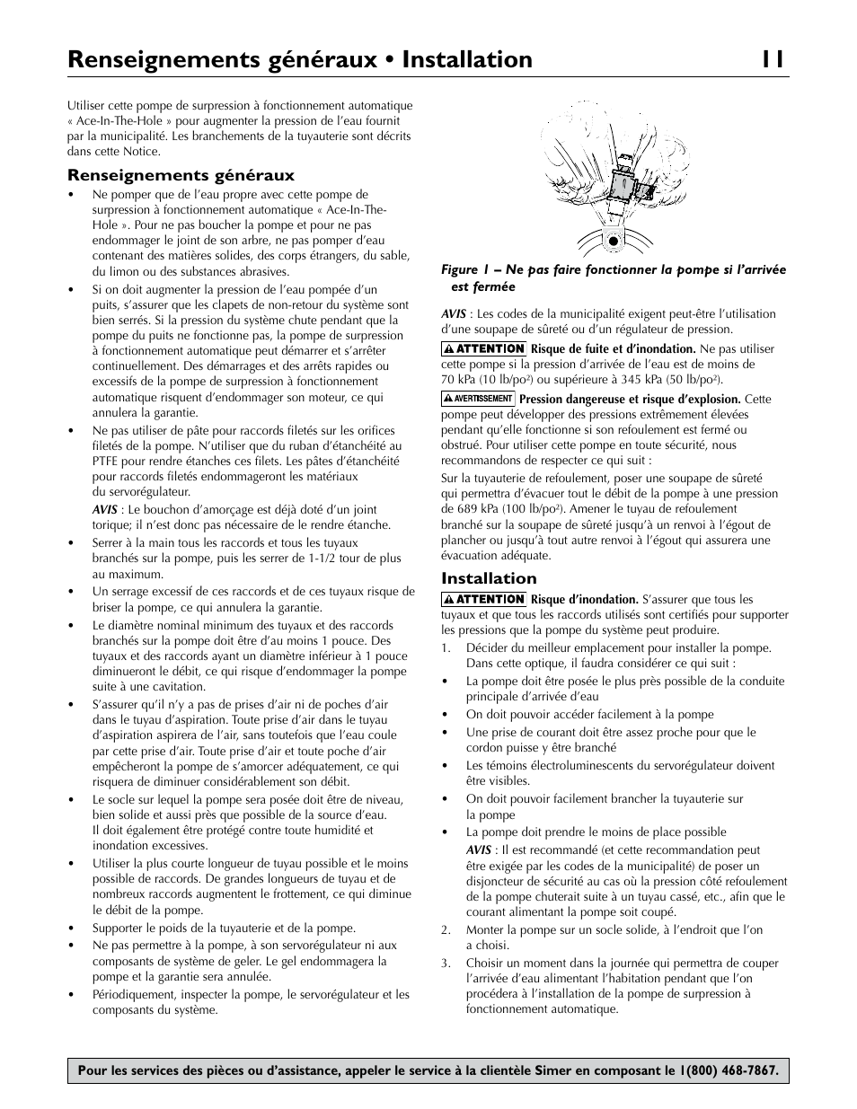 Renseignements généraux • installation 11 | Simer Pumps 3075SS-01 User Manual | Page 11 / 24