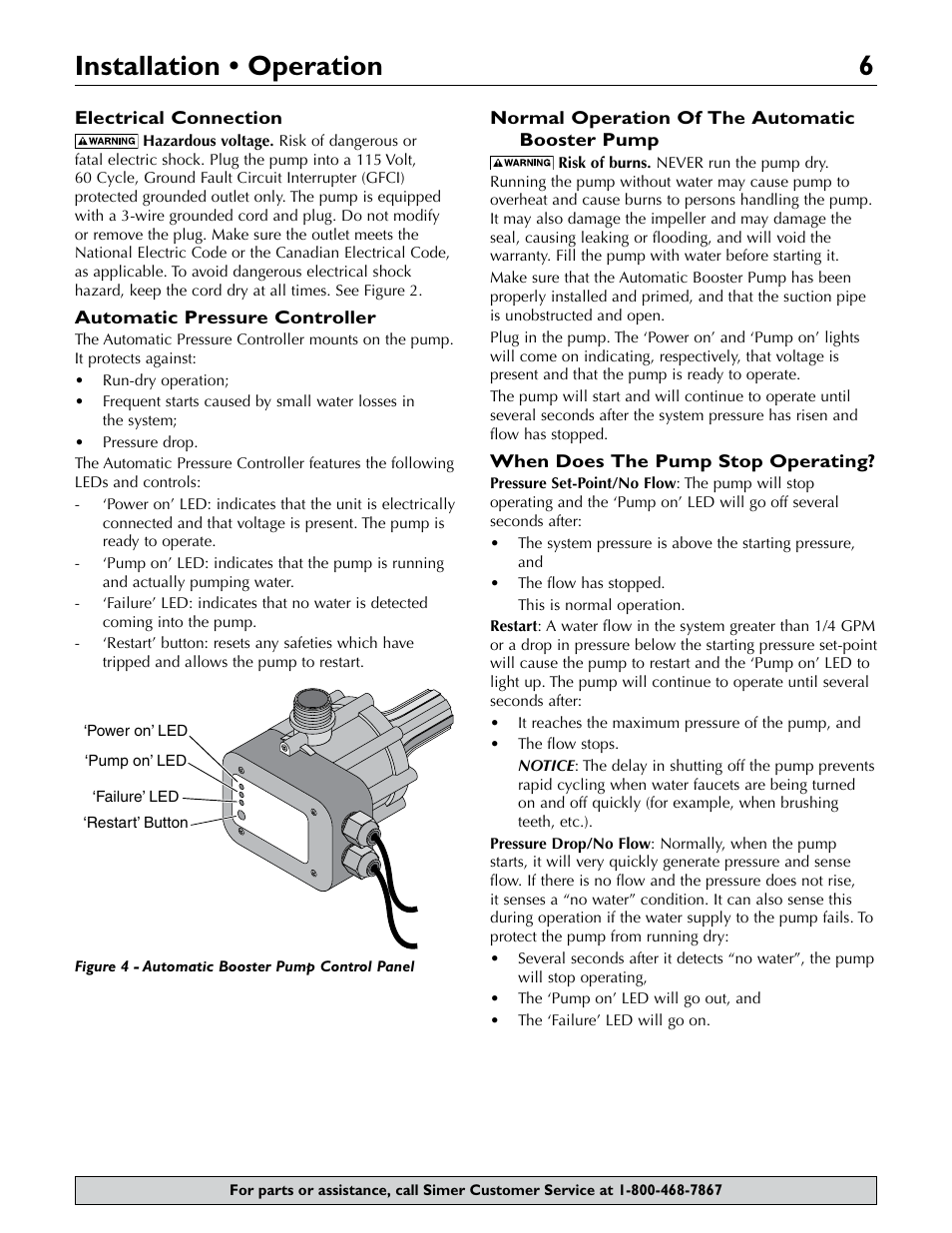 Installation • operation 6 | Simer Pumps 3075SS-01 User Manual | Page 6 / 24