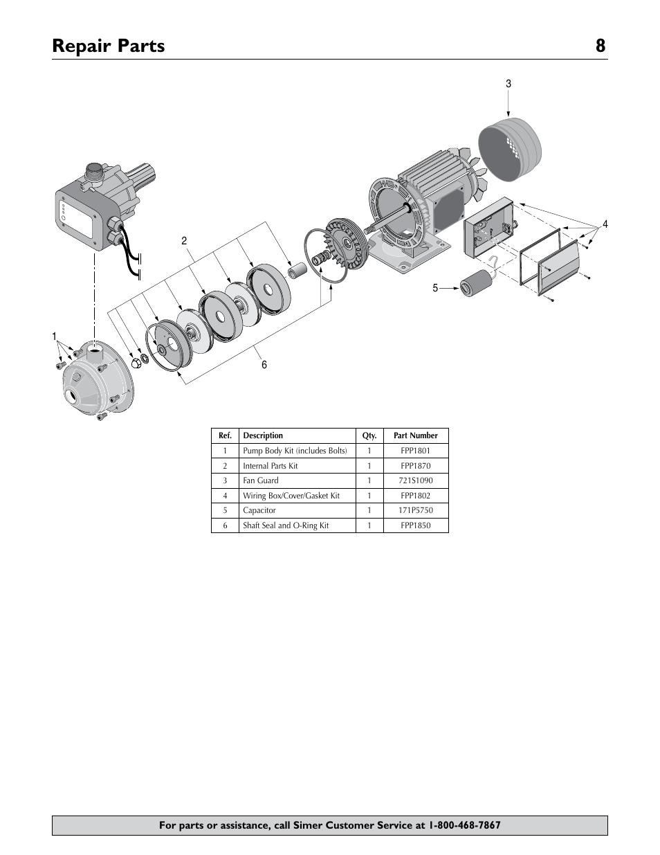 Repair parts 8 | Simer Pumps 3075SS-01 User Manual | Page 8 / 24