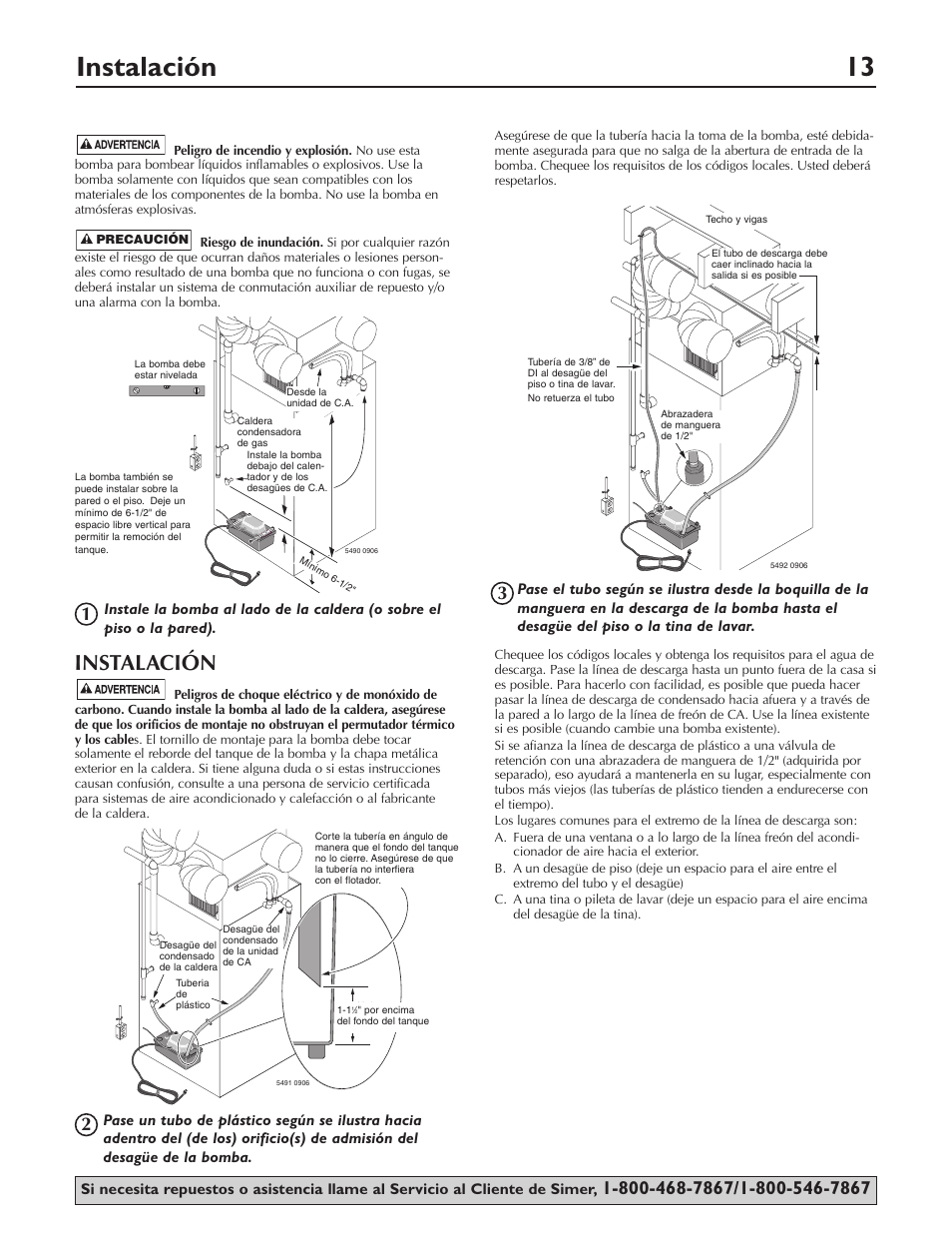 Instalación 13, Instalación | Simer Pumps Condensate Pump 2520ULST User Manual | Page 13 / 16