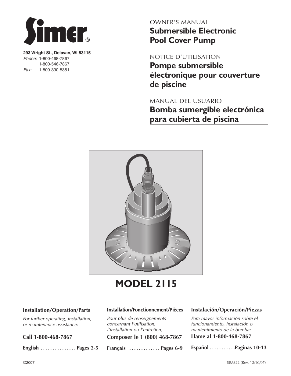 Simer Pumps 2115 User Manual | 16 pages