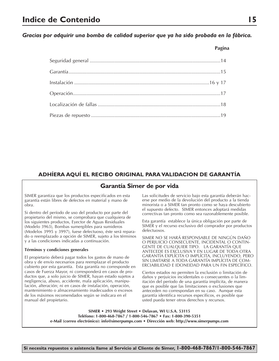 Simer Pumps PLUMBER'S CLASSIC 1/2HP CAST 3997 User Manual | Page 15 / 20