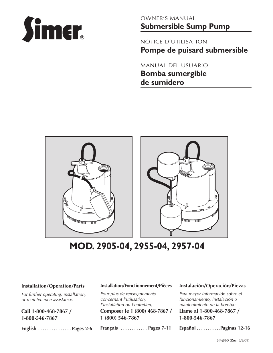 Simer Pumps 2905-04 User Manual | 16 pages