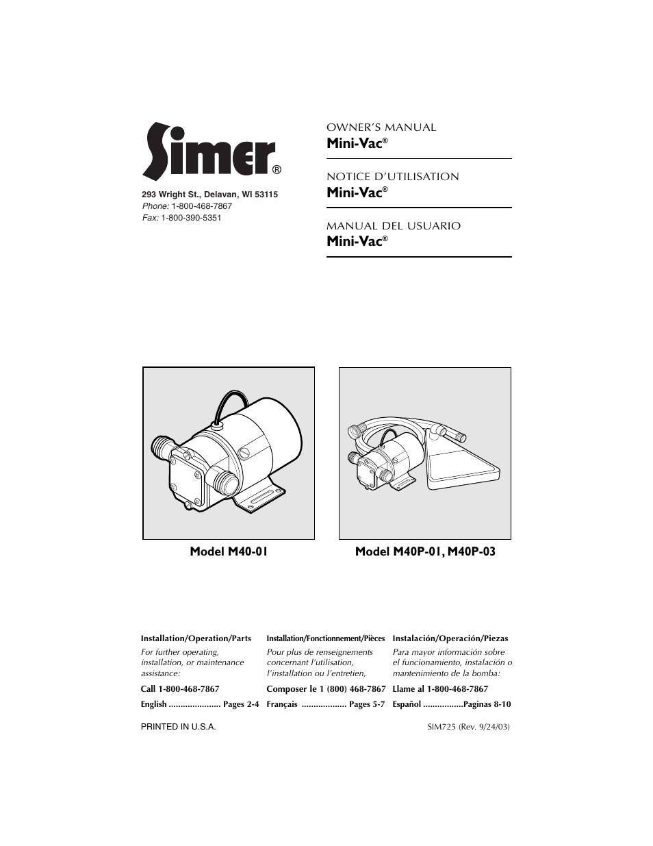 Simer Pumps M40P-03 User Manual | 12 pages