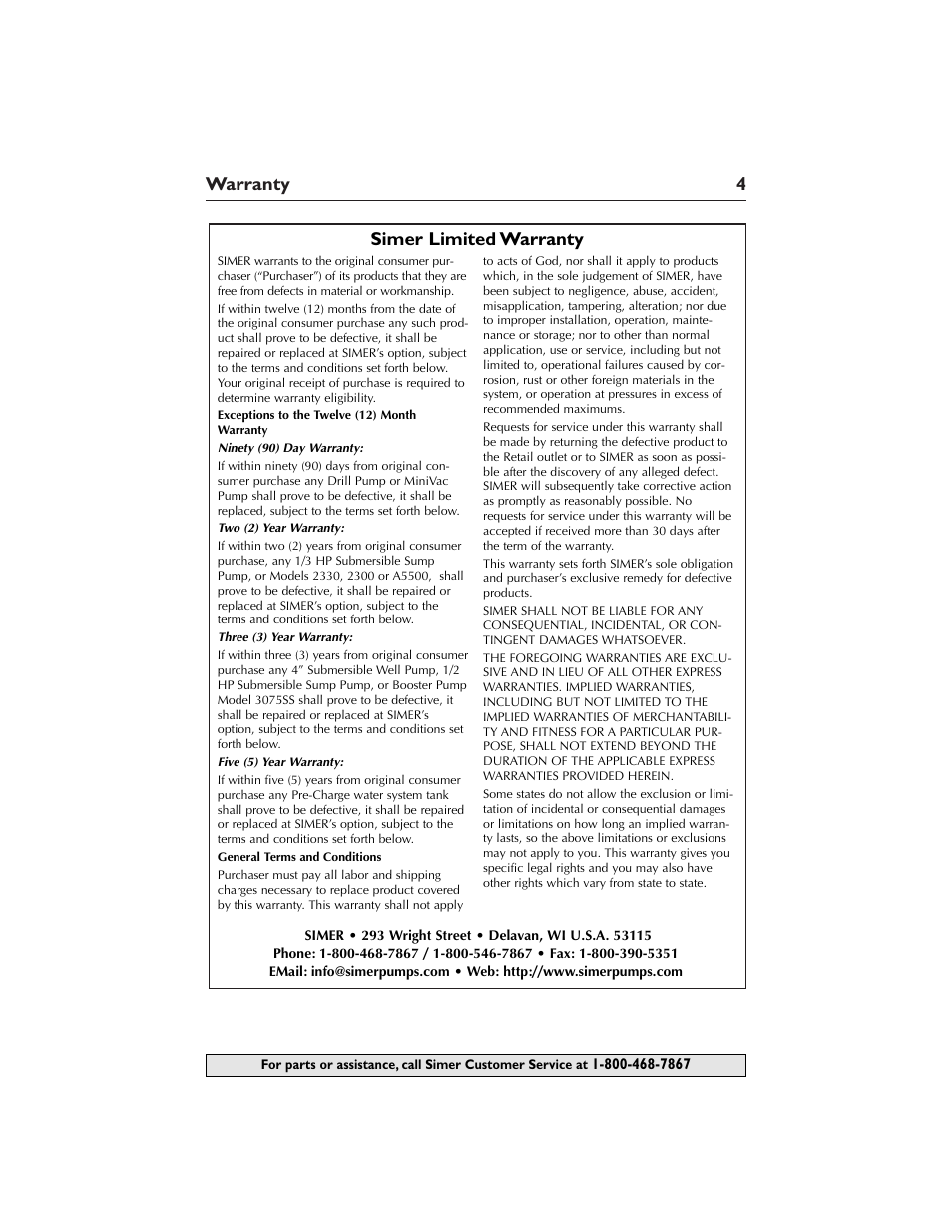 Simer Pumps M40P-03 User Manual | Page 4 / 12