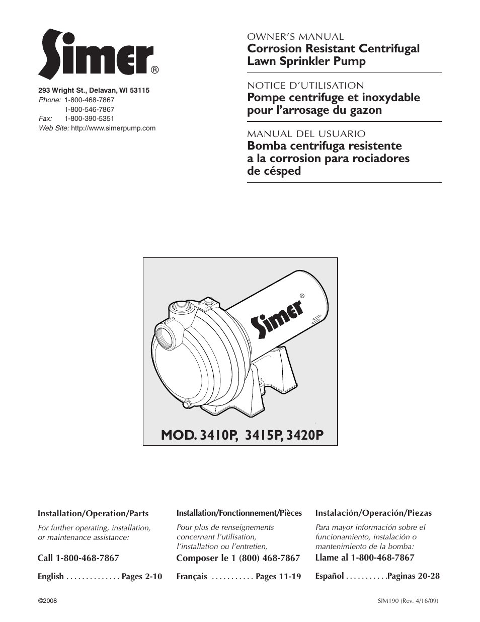 Simer Pumps 3415P User Manual | 28 pages