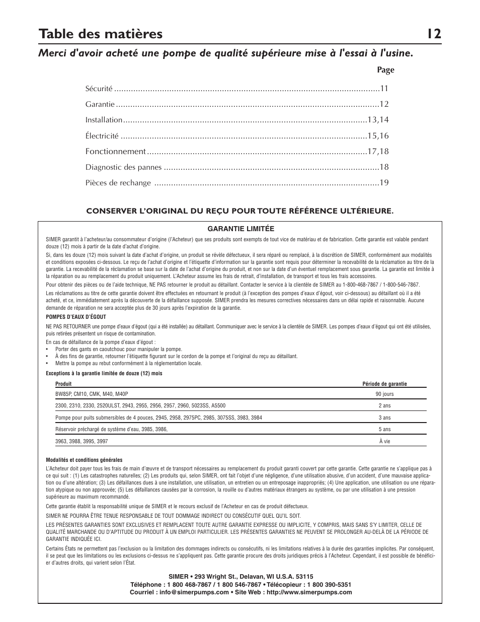 Simer Pumps 3415P User Manual | Page 12 / 28