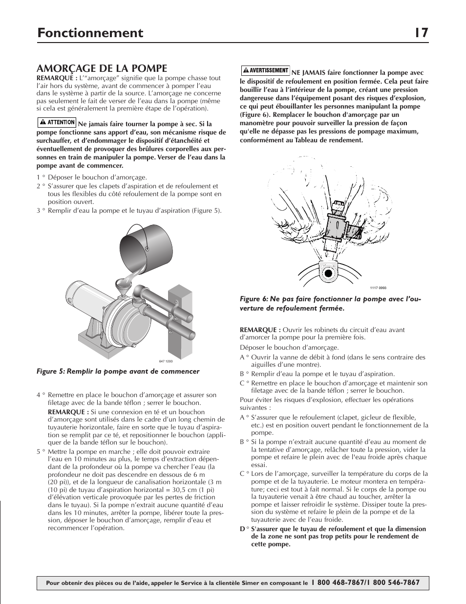 Fonctionnement 17, Amorçage de la pompe | Simer Pumps 3415P User Manual | Page 17 / 28