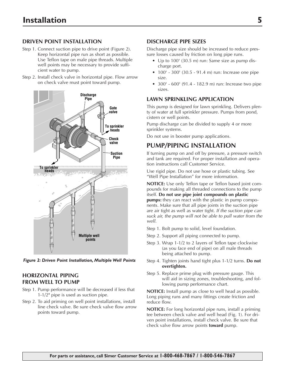 Installation 5, Pump/piping installation | Simer Pumps 3415P User Manual | Page 5 / 28