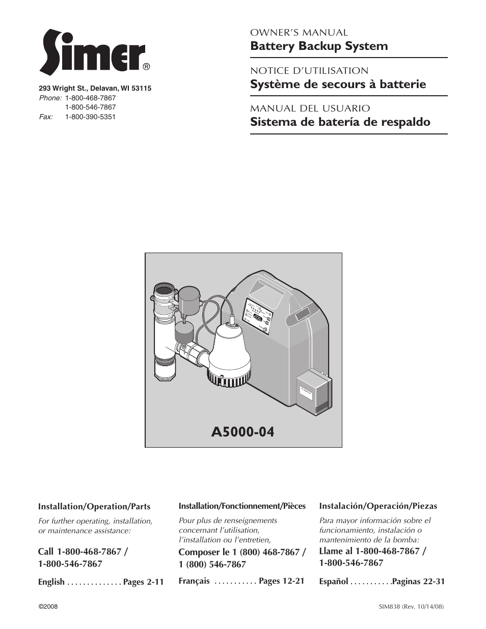 Simer Pumps Battery Backup System A5000-04 User Manual | 32 pages