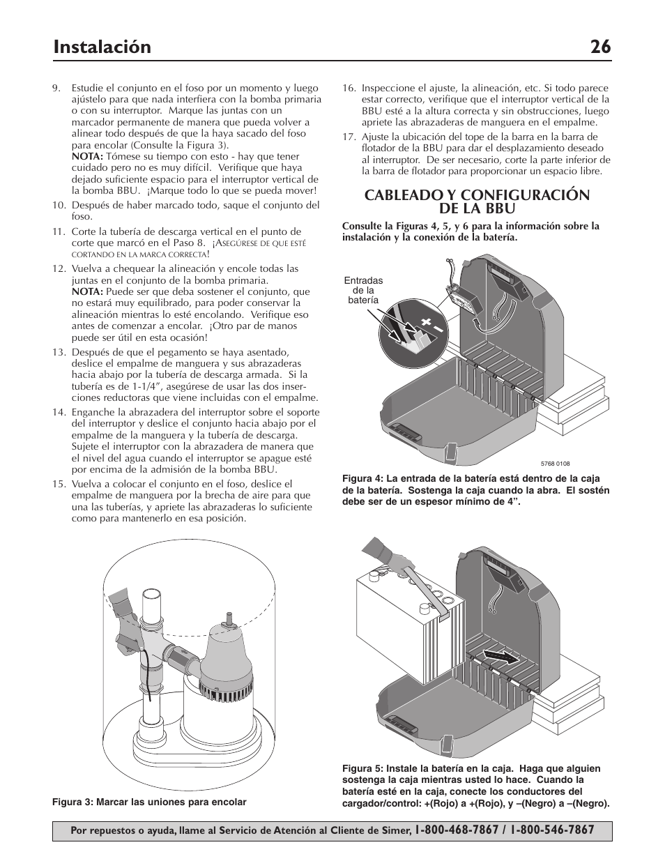 Instalación 26, Cableado y configuración de la bbu | Simer Pumps Battery Backup System A5000-04 User Manual | Page 26 / 32