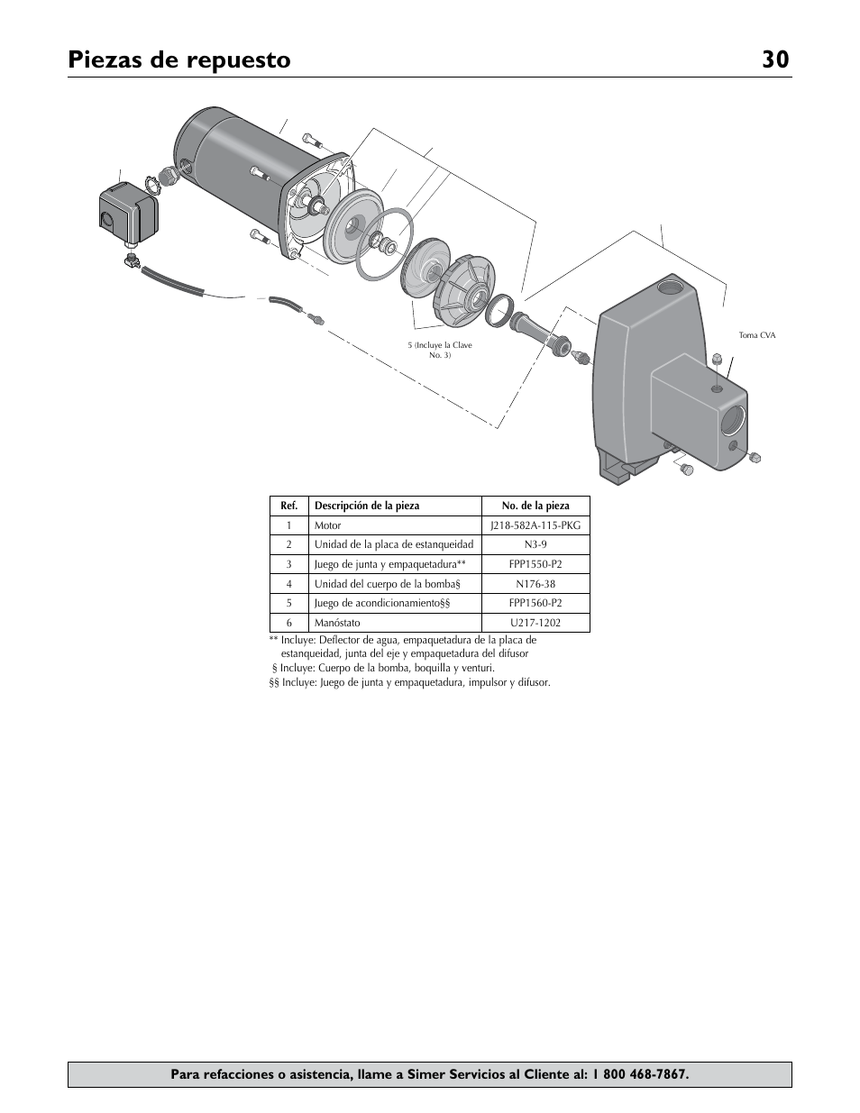 Piezas de repuesto 30 | Simer Pumps 2806E User Manual | Page 30 / 32