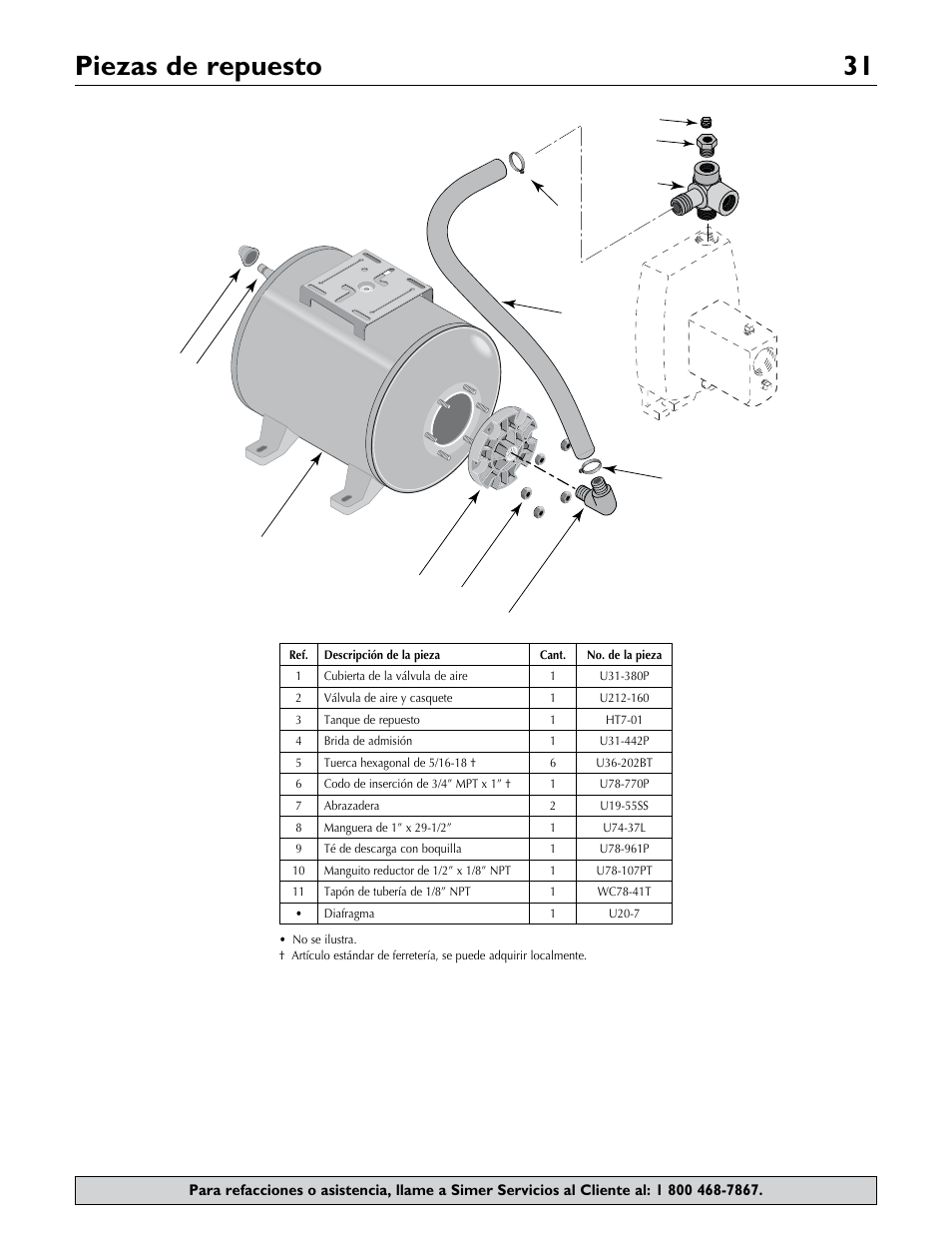 Piezas de repuesto 31 | Simer Pumps 2806E User Manual | Page 31 / 32