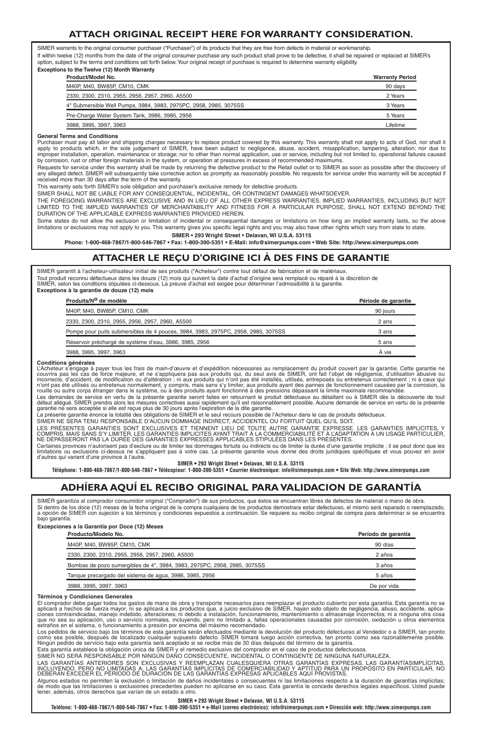 Simer Pumps 2325 User Manual | Page 8 / 8