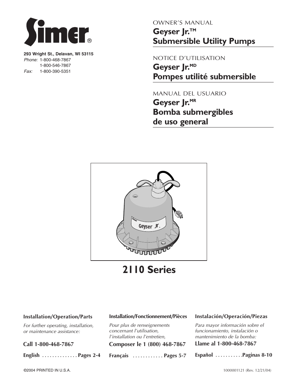 Simer Pumps 2110 User Manual | 12 pages
