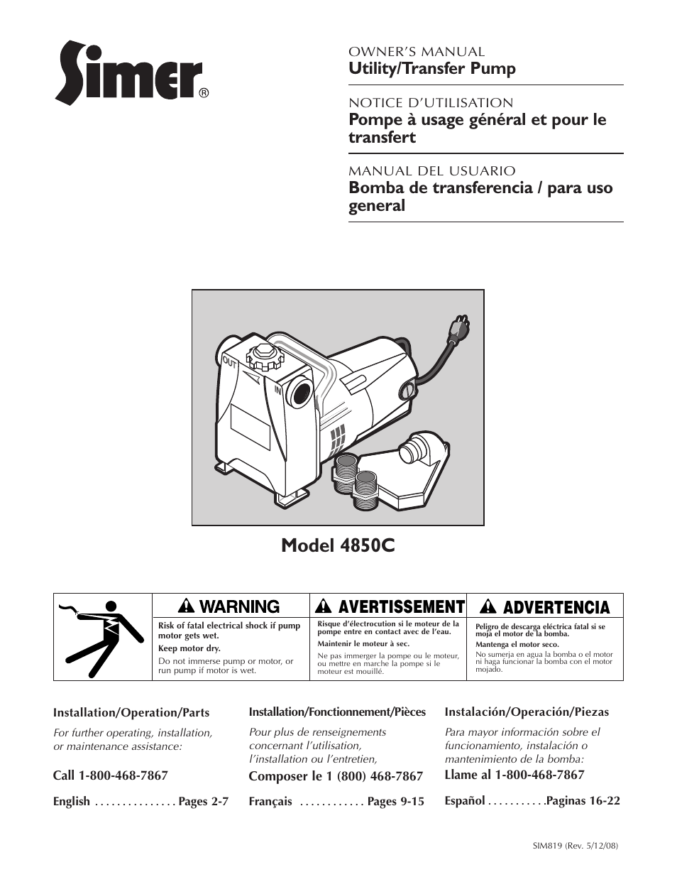 Simer Pumps 4850C User Manual | 24 pages