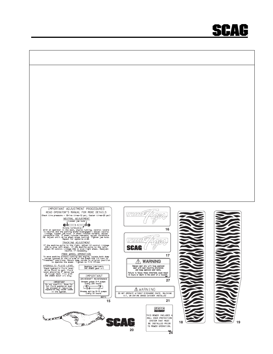 Replacement decals and information plates | Scag Power Equipment STT User Manual | Page 79 / 129
