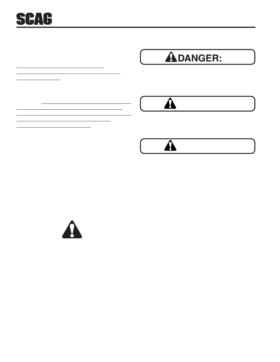 Warning, Caution, Safety information | Scag Power Equipment STT User Manual | Page 8 / 129