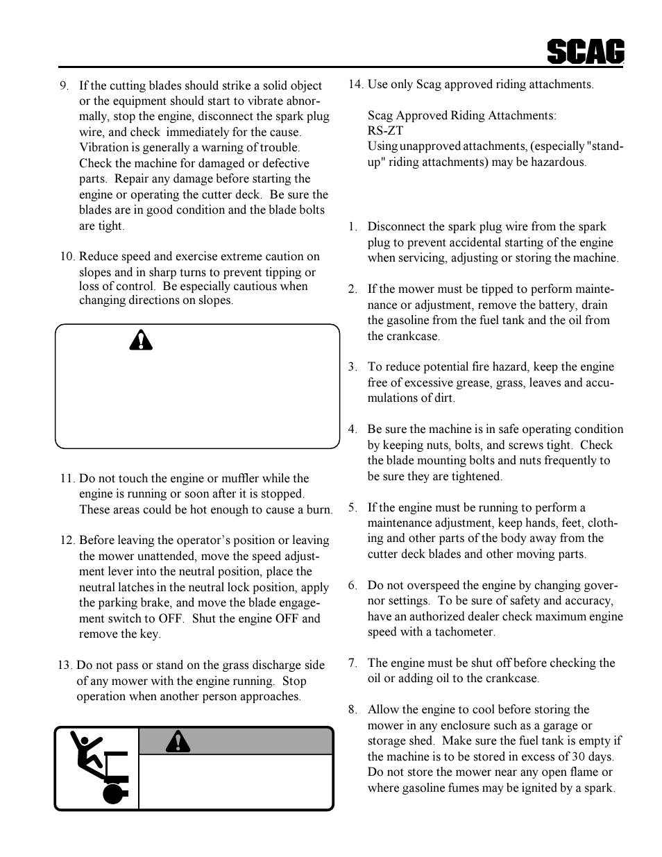 Warning | Scag Power Equipment SWZ User Manual | Page 5 / 36