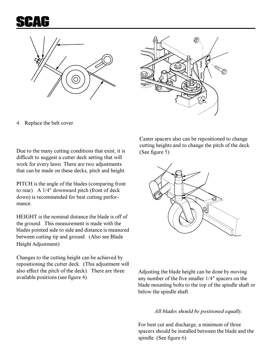 Cutter deck adjustments, Blade height adjustment | Scag Power Equipment SWZ User Manual | Page 8 / 36