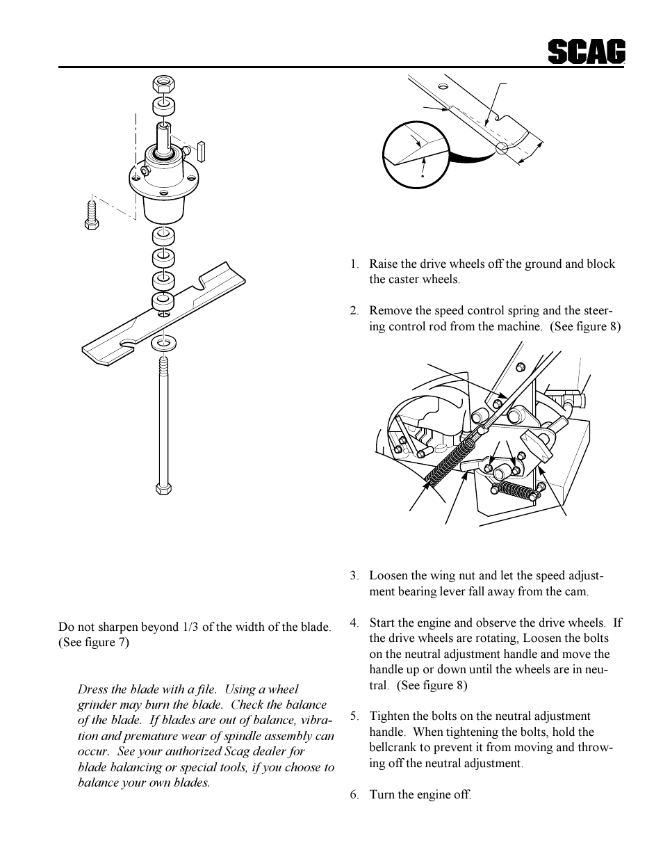 7cutter blades, Neutral adjustment | Scag Power Equipment SWZ User Manual | Page 9 / 36