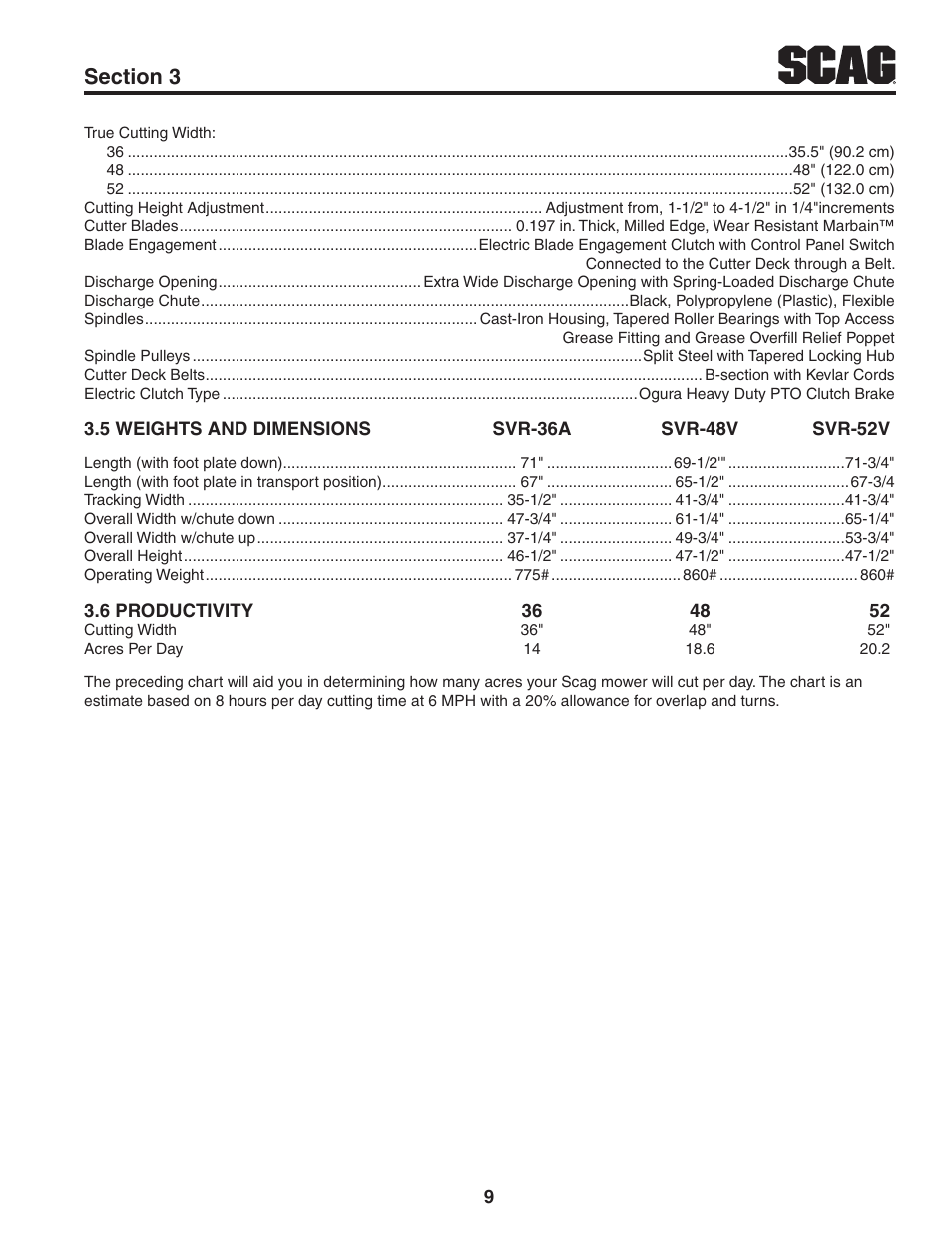 Scag Power Equipment V-RIDE SVR52V-26FX User Manual | Page 13 / 63