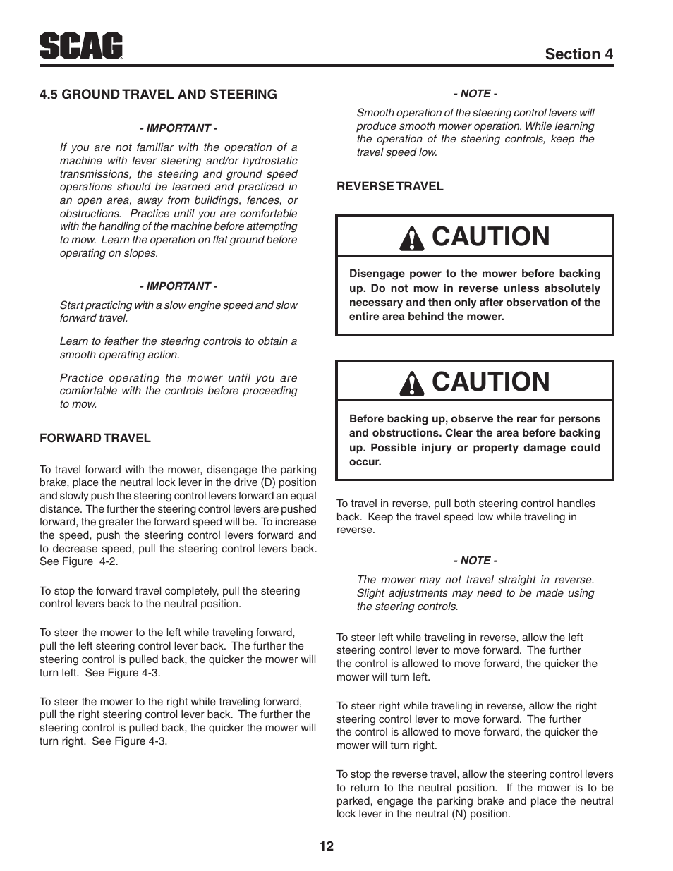 Caution | Scag Power Equipment V-RIDE SVR52V-26FX User Manual | Page 16 / 63