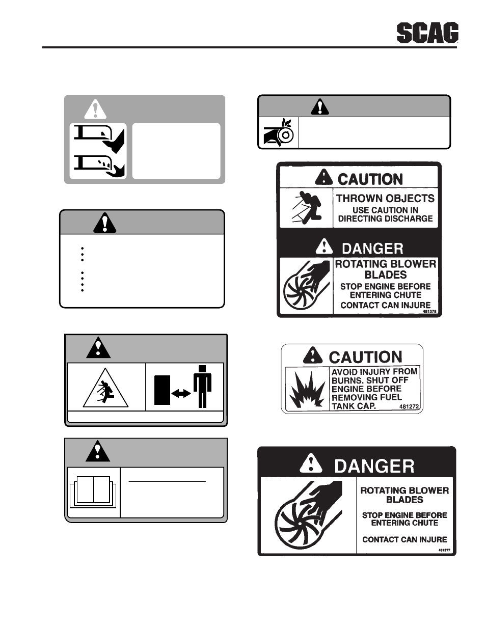 Danger, Caution, Warning | Scag Power Equipment STR User Manual | Page 11 / 84