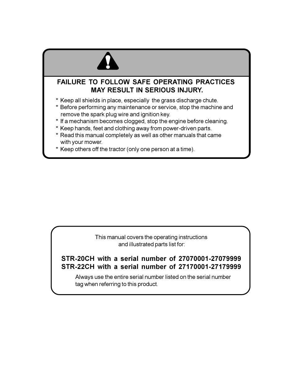 Warning | Scag Power Equipment STR User Manual | Page 2 / 84