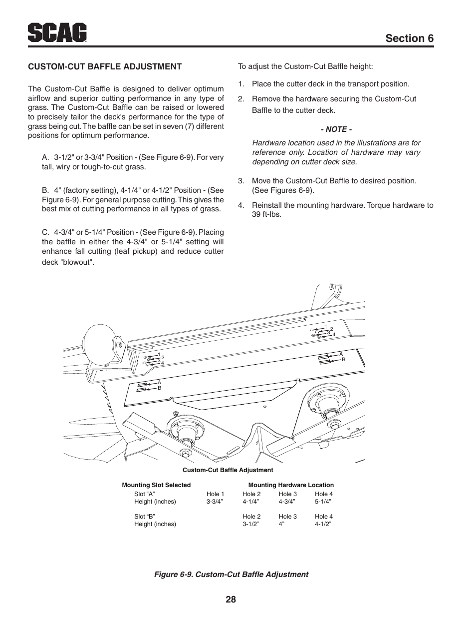 Custom-cut baffle adjustment | Scag Power Equipment TURF TIGER STT52V-25CH-LP User Manual | Page 32 / 76