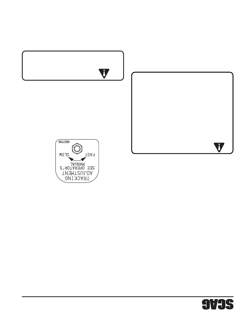 Adver tencia: precaución | Scag Power Equipment WALK-BEHIND SWZ48V-17KAI User Manual | Page 75 / 92