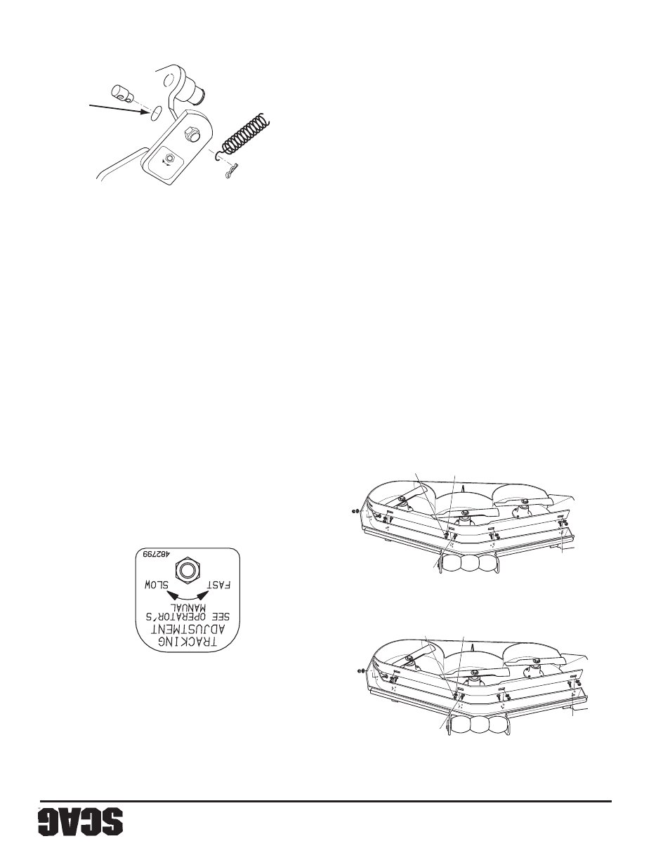 Ajuste neutral, Ajuste de la v arilla de control de dirección, Ajuste del deflector de corte personalizado | Nota | Scag Power Equipment WALK-BEHIND SWZ48V-17KAI User Manual | Page 76 / 92